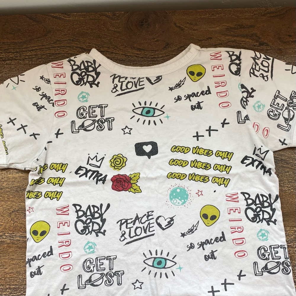 White Patterned Slightly Cropped T-Shirt
